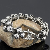 Solid Stainless Steel Death Head Bracelet Men Skull Rocker Biker Jewelry Punk Ro - £28.66 GBP