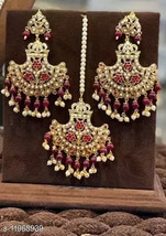 Kundan Jadau Earrings Tikka Jewelry Set Jadau Limited Quantity india Maroon - £22.26 GBP