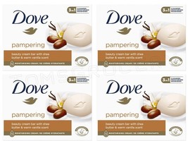 4 X DOVE Pampering Beauty Cream Bar with Shea Butter &amp; Warm Vanilla Scen... - £14.58 GBP