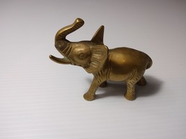 Vintage Solid Brass Elephant with Raised Trunk Wrinkled Skin (CFB1-115) - £19.97 GBP