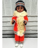VTG Eskimo Native American Indian Doll Real Fur Leather Moccasins Moving... - $33.00 CAD