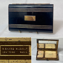 Art Deco Richard Hudnut Compact Black And Gold Enamel Mirrored Rouge Pow... - $59.35