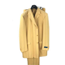 Giorgio Brutini Men&#39;s Gold 3 Piece Suit with Blue Stripe Pleated Pants Size 46L - £111.76 GBP