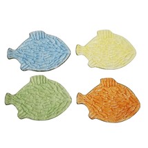 I Godinger &amp; Co 8 Inch Embossed Fish Plate Porcelain set of 4 Green Orange Blue - £24.04 GBP