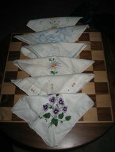 Lot of 6 Vintage Ladies Floral Embroidered Handkerchiefs - #I - $15.58