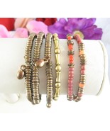 Lot of 6 Vintage BRACELETS Goldtone BEADED Orange Pinks Bead Metal Glass... - $17.81
