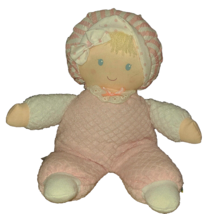 Eden Pink Plush Girl Doll Rare Terry Waffle Blonde Yarn Hair Baby 10&quot; Vi... - $11.28