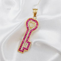 14K Yellow Gold Over 2.20Ct Round Simulated Pink Ruby  Key Beauty  Pendant Women - £70.85 GBP