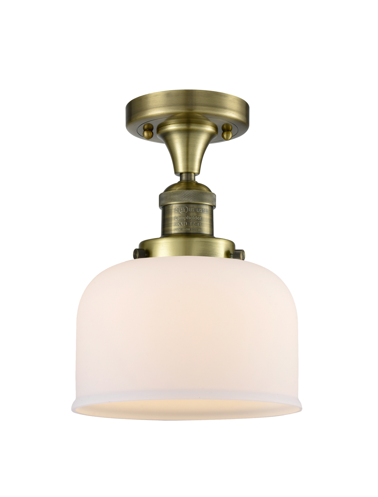 SemiFlush Mount Bell 8&quot; Antique Brass Franklin Restoration 1 Lt. 517-1CH... - $161.28