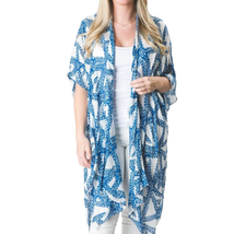 Kari Printed Lightweight Kimono Wrap Shawl Navy Blue White Starfish - £23.00 GBP