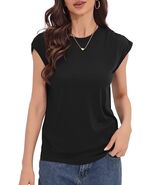 LHIRLE Womens Summer Shoulder Pleats Cap Sleeve T Shirt Black Size S - $450.86 MXN