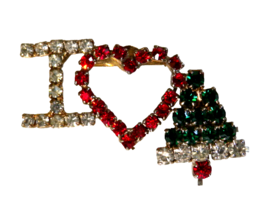 I Love Christmas Colorful Rhinestone Holiday Brooch - $11.83