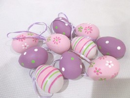 (10) Easter Lavender Pastel Polka Dot Floral Egg Tree Ornaments 2.5&quot;  - $16.82