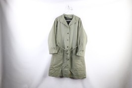 Vtg 80s Streetwear Womens XL Distressed Wool Lined Trench Coat Rain Jacket Green - £46.70 GBP