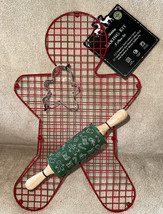 Christmas Baking Set Gingerbread Man Coolin Rack Cookie Cutter Mini Rolling Pin - £19.17 GBP