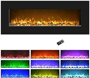 54 Electric Fireplace - Wall Mount - 10 Color LED Flame, 3 Media Options... - $599.99