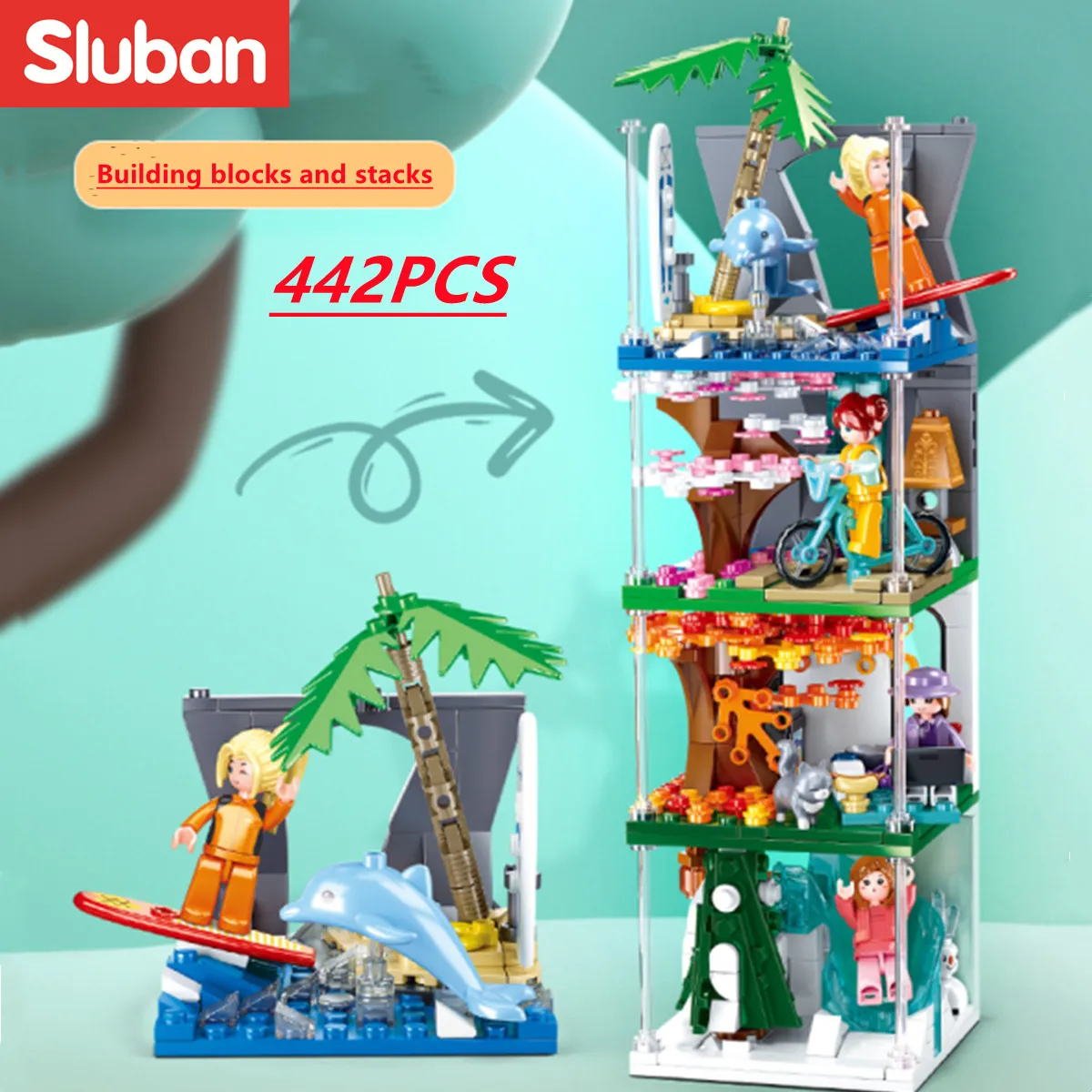 Sluban Building Block Toys Mini Handcrafts 4 IN 1 B0989 Four Seasons Set Spring - £32.73 GBP