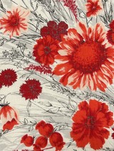 Vintage 1950-60s Linen Printed Tablecloth 48x48 Red Flowers - £33.55 GBP