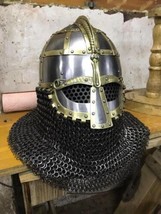 14GA SCA Vendel Medieval Viking Helmet Knight With Chainmail Helmet Viking Brass - £191.39 GBP