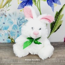 American Greetings White Easter Bunny Rabbit Plush 11&quot;  Green Bow Stuffe... - £7.90 GBP