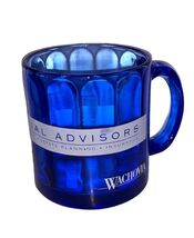 Vtg WACHOVIA Bank Cobalt Blue Glass Coffee Mug Cup USA Financial Paneled... - $20.00
