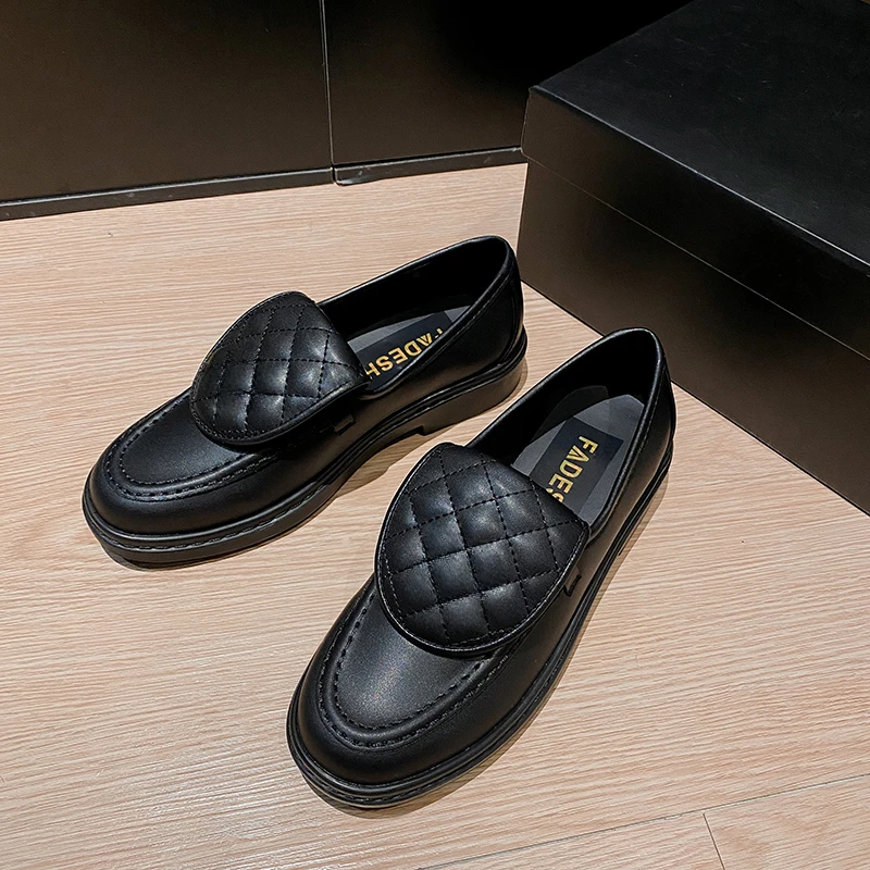 Women&#39;s Low Heel Loafers Spring New round Black Slip-on Small Leather Sh... - $124.05