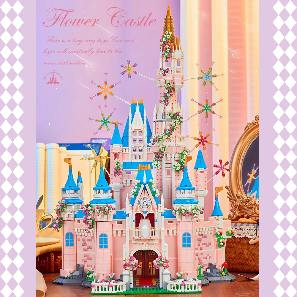 Disney Pink Fireworks Castle Building Blocks Assembled Fairy Tale Architecture - £156.29 GBP+