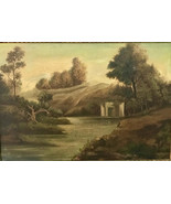 Antique European Oil Painting, Pastoral River Landscape Scene, 58 x 82 cm - €244,91 EUR