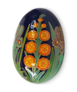 Elegant Kashmiri Papier-Mâché Egg, Dark Blue with Blue &amp; Gold Flowers - $322.92 MXN
