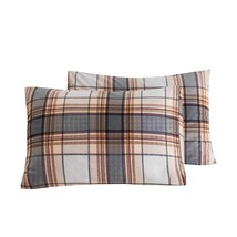 100% Cotton Pillowcases Queen Size Set Of 2 Khaki Brown Tartan Plaid Stripe Prin - £28.78 GBP