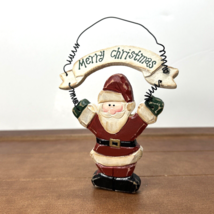 Vintage Hand-Painted Wood Santa Claus Merry Christmas Sign Flag Ornament Decor - $9.99