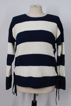 Talbots M Navy Blue White Rib-Knit 100% Cotton Lace-Up Side Pullover Sweater - £23.76 GBP