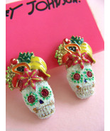Betsey Johnson RIO Pink Sugar Skeleton Skulls Fruit Hat Post Stud Earrin... - $1,835.30 MXN