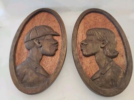 Vintage 1974 Hand Carved Wood Set  Wall Art signed and dated - £46.67 GBP