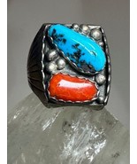 Navajo ring size 10.75 turquoise coral band sterling silver men women - £169.77 GBP