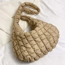 Large Slouchy Quilted Puffer Puffy Tote Creamy Tan - £38.05 GBP