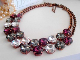 Anna Wintour Amethyst Multi-colors Choker Necklace w/ Swarovski Rivoli 12mm - $160.00