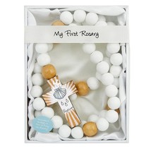 &quot;My First Rosary&quot; Boy Girl White Lg Wood Bead Baptism Christening Gift N... - £15.92 GBP