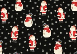 Santa Snowman Snowflakes Fabric By Half Yard Black Red Cotton 100% - $9.91