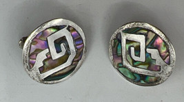 Signed 1948 Beto Cro Taxco Sterling Silver Abalone Spiral Swirl Earrings Signed - £18.31 GBP