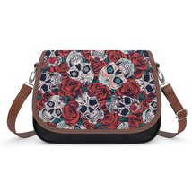 Mondxflaur Rose Skull Messenger Bag for Women PU Leather Crossbody Bag School - £21.62 GBP