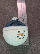Vintage GLITTERED Glass Christmas Snowman ORNAMENT Rauch Flocked Hat Band - $5.70
