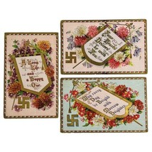 Good Luck Swastika Ancient Cross Embossed Postcard Early 1900s Floral Banner Lot - £22.68 GBP