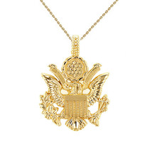 14k Solid Gold American Eagle Coat of Arms Pendant Necklace - £384.35 GBP+