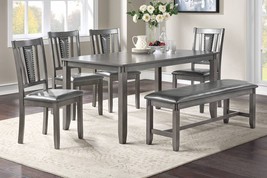 Siena 6-Piece Dining Set with Bench in Wood Grey Finish - £788.79 GBP