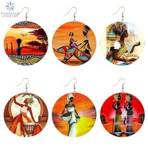 6 packs Africa Tribal Wooden Drop Earrings Painted Fabric Headwrap Woman AFRO Ar - £15.02 GBP