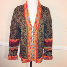 IVKO Mixed Patterns Multicolor Wool Nylon Cardigan Sweater Size L Long - £62.53 GBP
