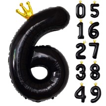 Black Number 6 Balloon With Crown, Large Number Balloons 40 Inch, 6Th Birthday P - £10.24 GBP