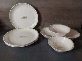 Coleman Melamine 10&#39;&#39; Plates and 6&#39;&#39; Bowls Green Ring Set 8 Camping Picnic - £35.86 GBP