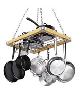 Rectangular 23.5-inch Metal Wood Ceiling Mounted Kitchen Pot Rack - $295.01